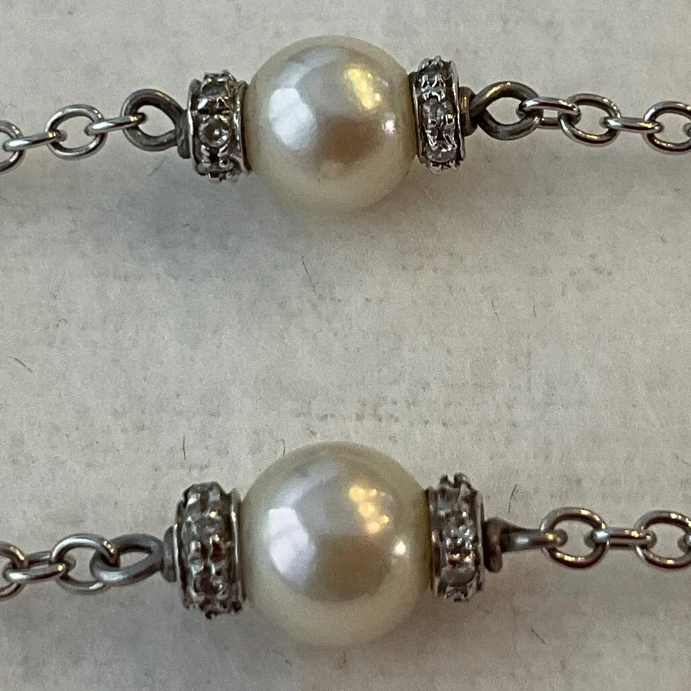 Diamond & Pearl Station 18k White Gold Necklace